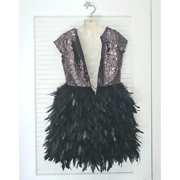 Chasing Fireflies Girl's Black Sequin Feather Dress Size 10 1925 - Picture 7 of 9